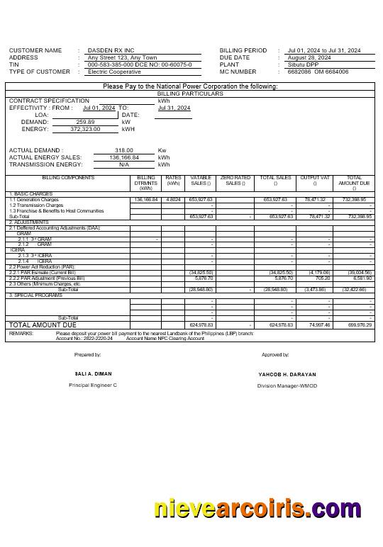 Philippines Tawelco business utility bill